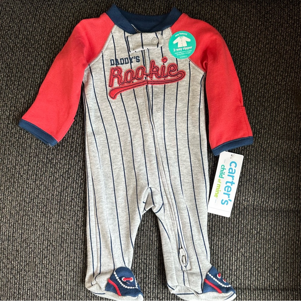 Carters child of mine Preemie sleep n play footie daddy’s rookie - Picture 2 of 4